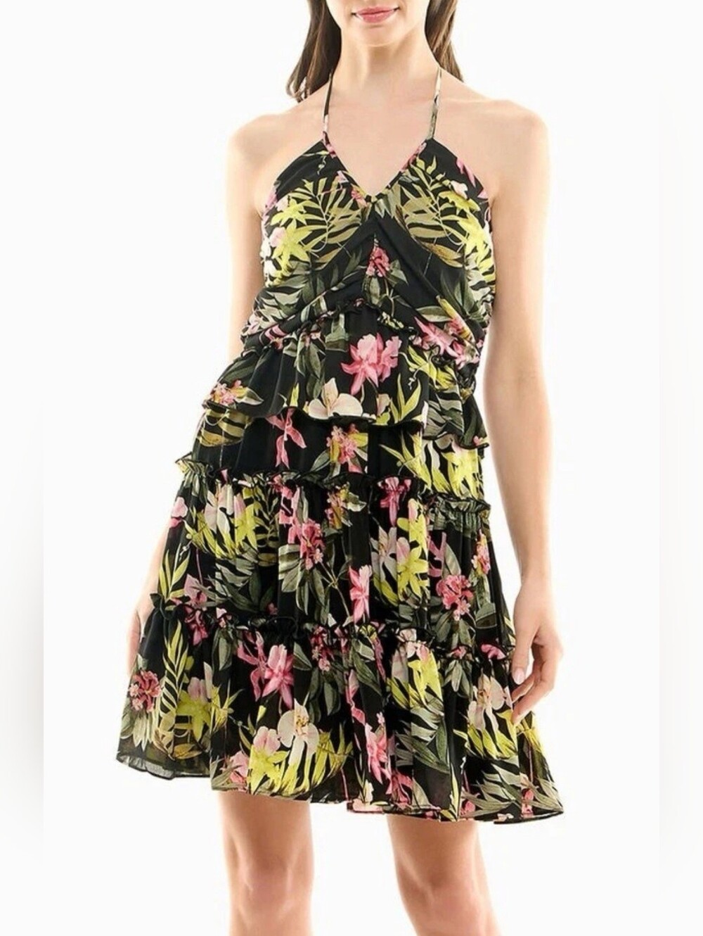 ❤️B2G1 New Nicole Miller Presley Chiffon Tiered Halter Dress 12